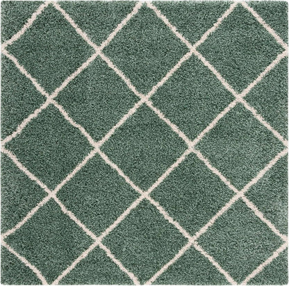 Hudson Shag Collection SGH281Y Modern Diamond Trellis Non-Shedding Living Room Bedroom Dining Room Entryway Plush 2-Inch Thick Area Rug, 7' X 7' Square, Green / Ivory