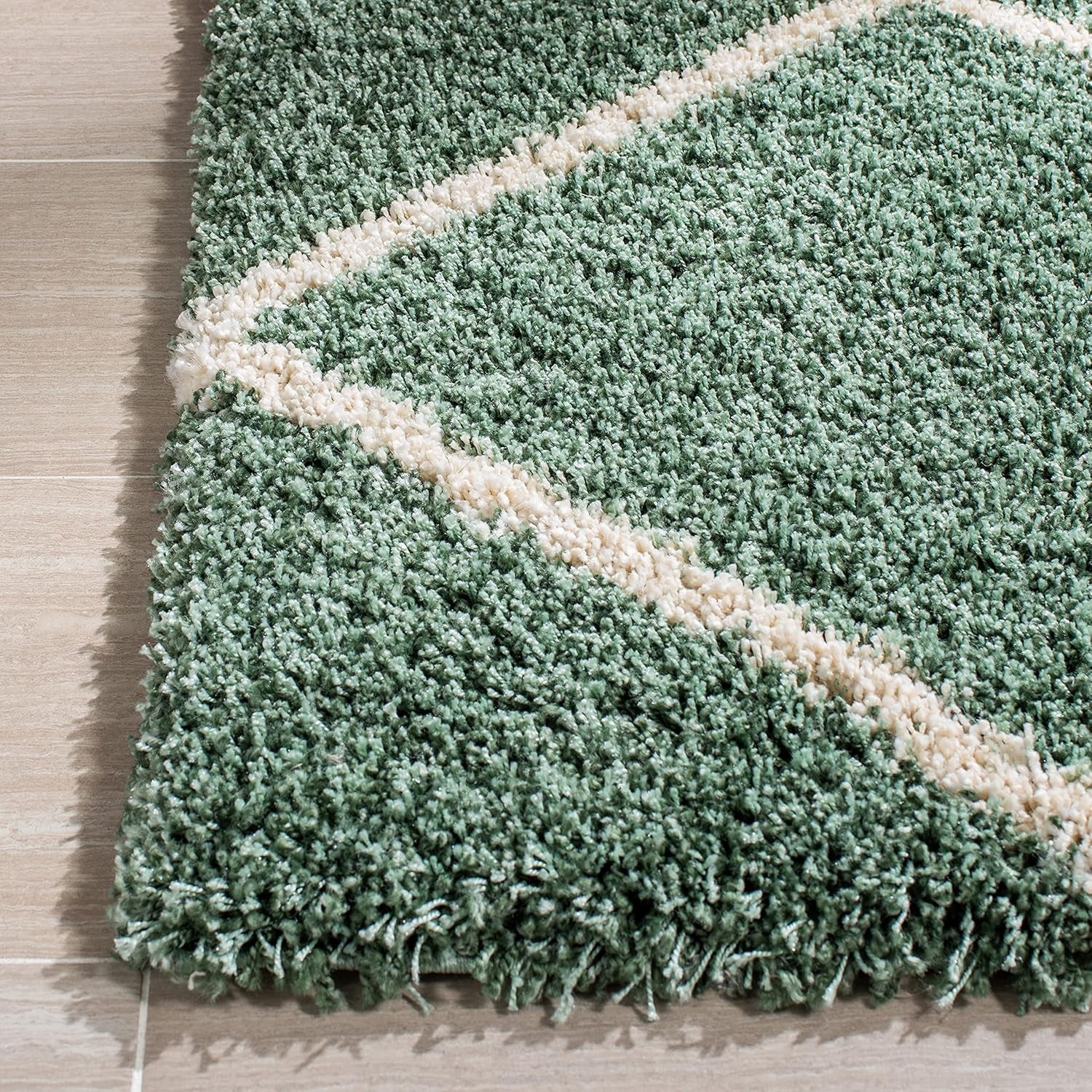 Hudson Shag Collection SGH281Y Modern Diamond Trellis Non-Shedding Living Room Bedroom Dining Room Entryway Plush 2-Inch Thick Area Rug, 7' X 7' Square, Green / Ivory