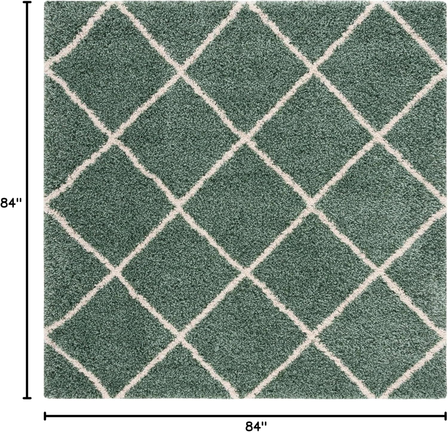 Hudson Shag Collection SGH281Y Modern Diamond Trellis Non-Shedding Living Room Bedroom Dining Room Entryway Plush 2-Inch Thick Area Rug, 7' X 7' Square, Green / Ivory