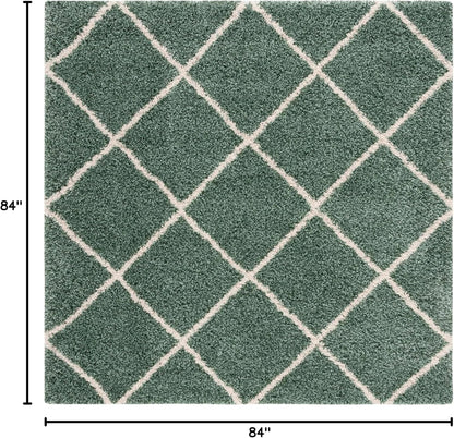 Hudson Shag Collection SGH281Y Modern Diamond Trellis Non-Shedding Living Room Bedroom Dining Room Entryway Plush 2-Inch Thick Area Rug, 7' X 7' Square, Green / Ivory