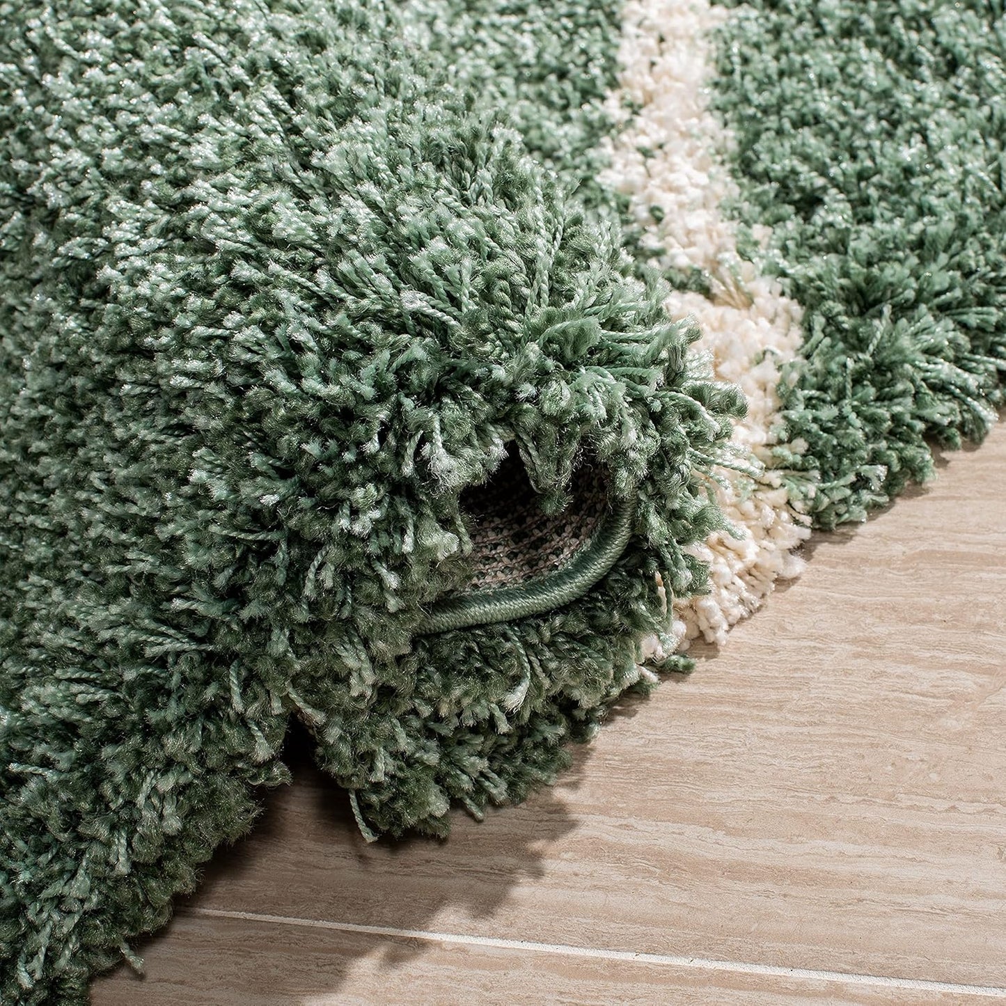 Hudson Shag Collection SGH281Y Modern Diamond Trellis Non-Shedding Living Room Bedroom Dining Room Entryway Plush 2-Inch Thick Area Rug, 7' X 7' Square, Green / Ivory